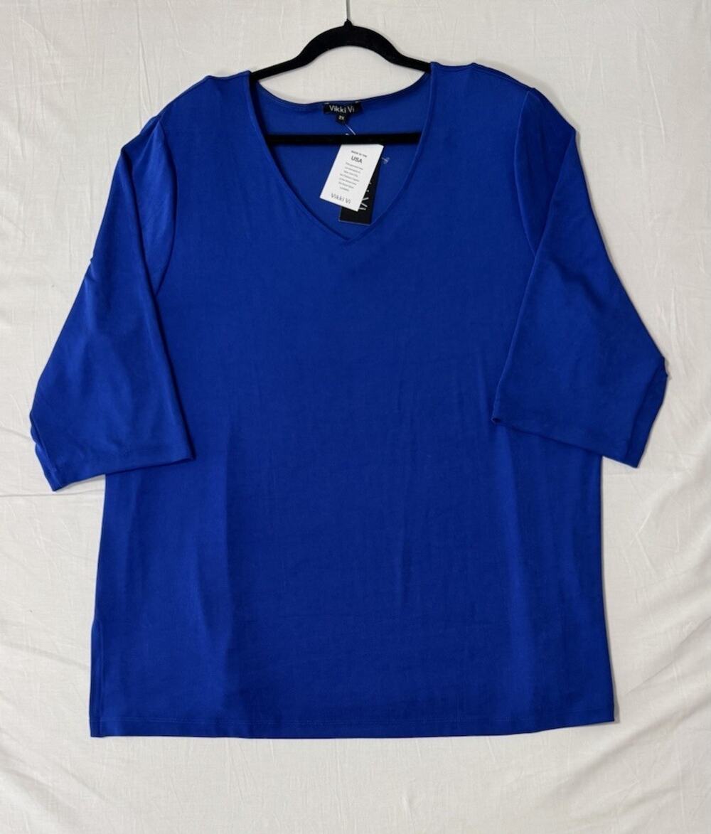 NWT Vikki Vi - Women’s Royal Blue V-neck Blouse/Shirt - Size 2x - Made in USA